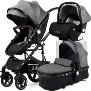 Polaza® Kinderwagen - Multifunctioneel -kinderwagen 3 in 1 - wandelwagen - Kinderwagen Met Stoel En Wieg - Luxe Kinderwagen - Grijs