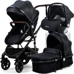 Polaza® Kinderwagen - Multifunctioneel -kinderwagen 3 in 1 - wandelwagen - Kinderwagen Met Stoel En Wieg - Luxe Kinderwagen - Zwart