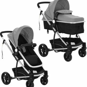 2-in-1 kinderwagen/kinderwagen aluminium grijs en zwart