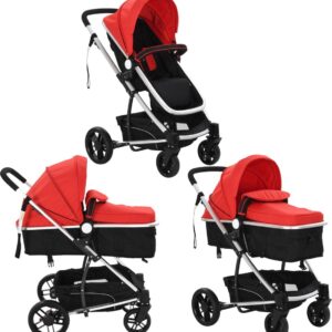 2-in-1 kinderwagen/kinderwagen aluminium rood en zwart