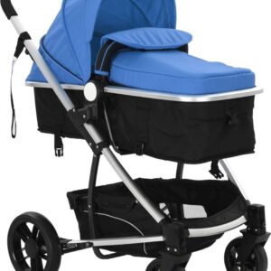 2-in-1 kinderwagen/reiswieg aluminium blauw en zwart