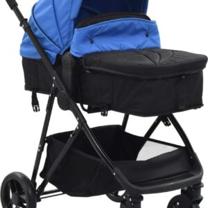 2-in-1 kinderwagen/reiswieg blauw en zwart staal