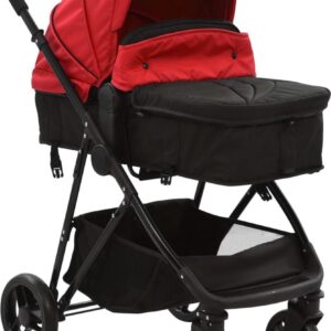 2-in-1 kinderwagen/reiswieg rood en zwart staal