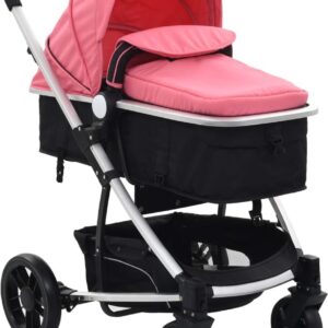 2-in-1 kinderwagen/reiswieg roze en zwart aluminium