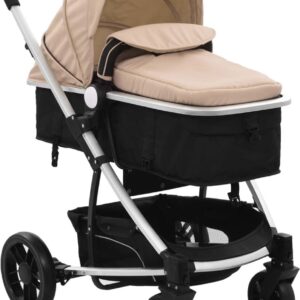 2-in-1 kinderwagen/reiswieg taupe en zwart aluminium