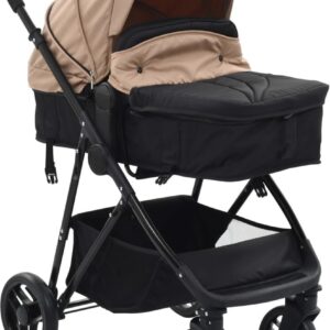 2-in-1 kinderwagen/reiswieg taupe en zwart staal