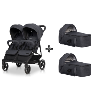 Duo Kinderwagen EasyGo Domino Coal + 2 Zachte Reiswiegjes