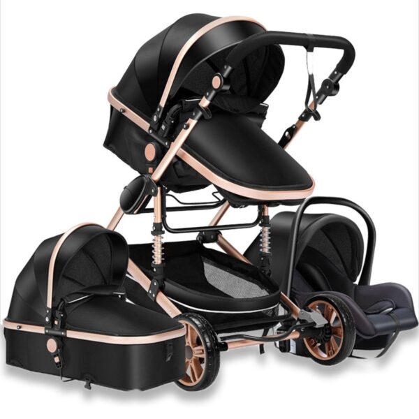 Happyment kinderwagen 3 in 1 - Wandelwagen - Met stoel & wieg - Zwart