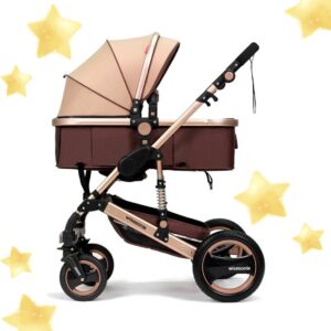 Kamyra® Comfortabele Kinderwagen 2 in 1 - Wandelwagen met - Baby - Peuter- 9 Extra's - Khaki 109x64x85cm