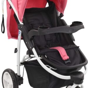 Kinderwagen met 3 wielen roze en zwart