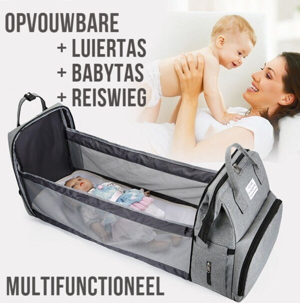 LaGloss® Luiertas Rugtas Reiswieg Opvouwbaar GRIJS - Multifunctionele 2-in-1 Babytas - Travel Camping Reisbed Rugzak - Baby Bed Wieg Tas - Grijs