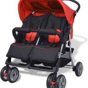 Tweeling kinderwagen staal rood en zwart